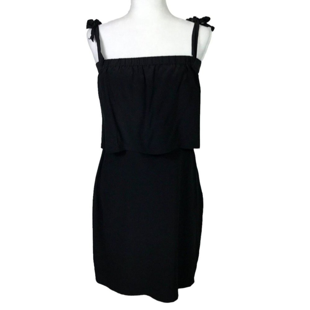 Madewell Size 10 Black Silk Dress Off Shoulder Bow Tie Little Black Dress Lined